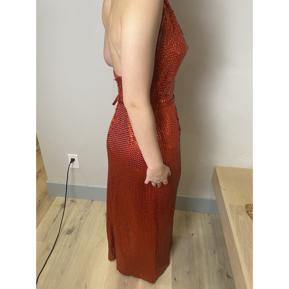 VTG 70's Red Sequined Fitted Halter Gown Dress S Women's Party Formal Cocktail - Picture 12 of 13